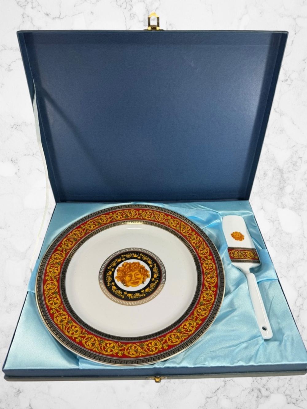 Italian Medusa Gala Porcelain Cake Plate Serving Knife Spatula Original Box